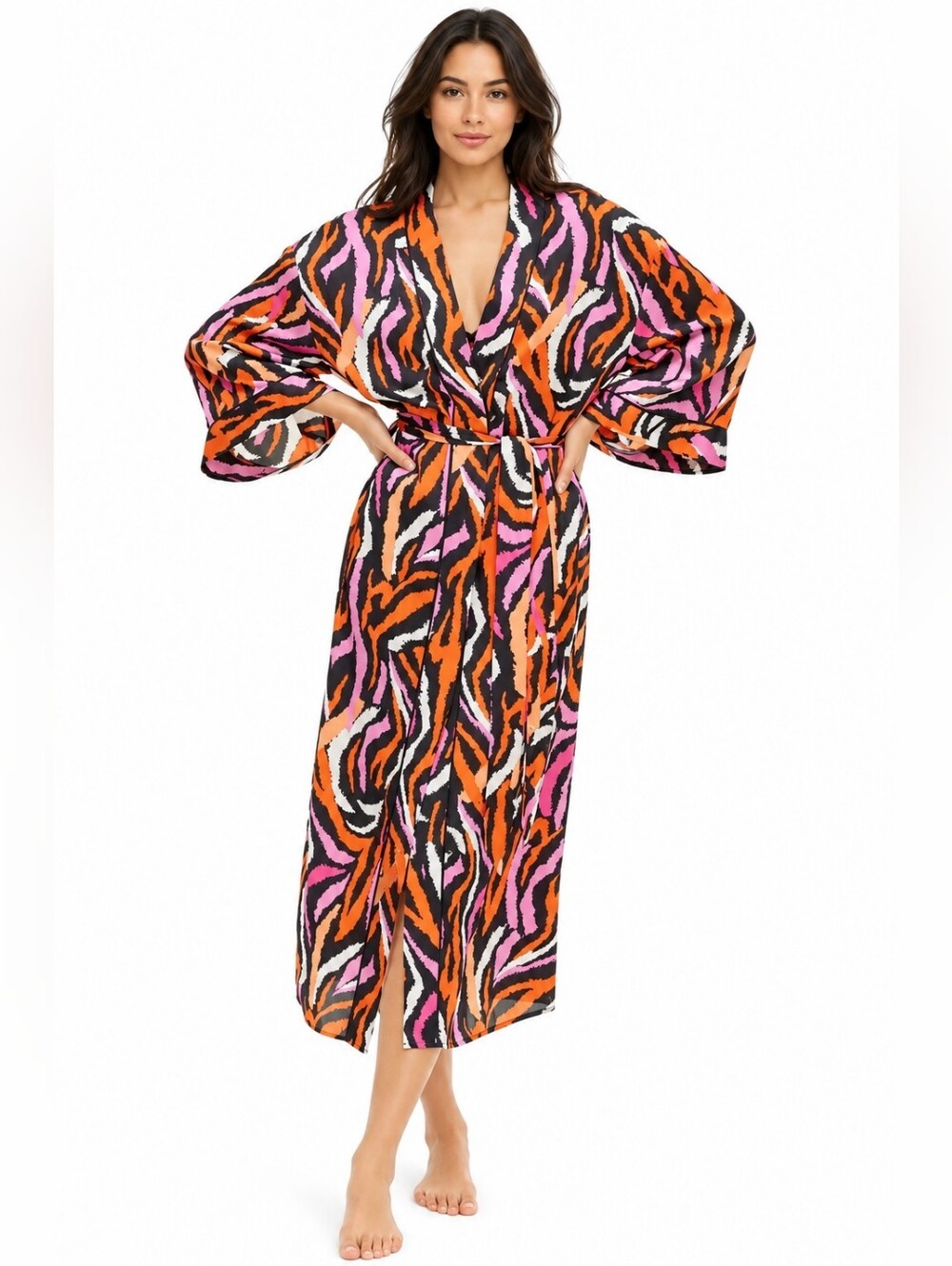Diane von Furstenberg x Target Disco Zebra Pink Long Satin Robe Size X-Large